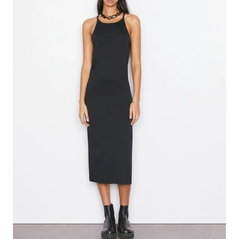 Frame Cami Dress organic pima sleeveless slit tank maxi womens Black (large)